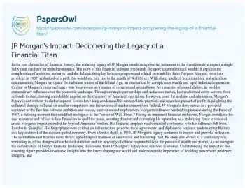 Essay on JP Morgan’s Impact: Deciphering the Legacy of a Financial Titan