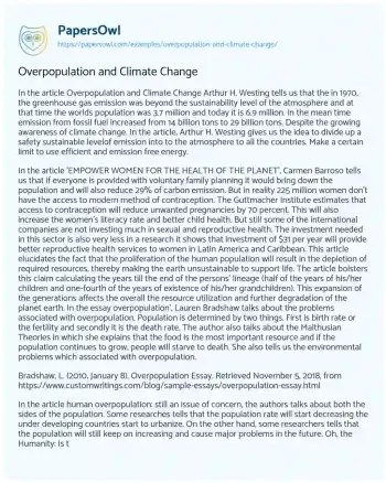 Essay on Overpopulation and Climate Change