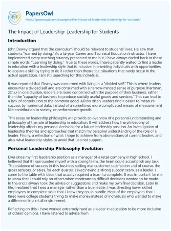 Essay on The Impact of Leadership: Leadership for Students