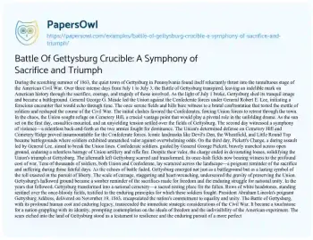 Essay on Battle of Gettysburg Crucible: a Symphony of Sacrifice and Triumph