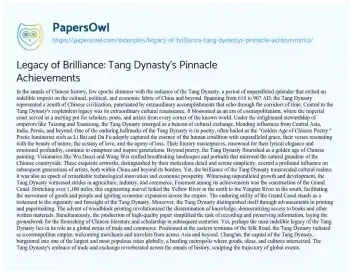 Essay on Legacy of Brilliance: Tang Dynasty’s Pinnacle Achievements