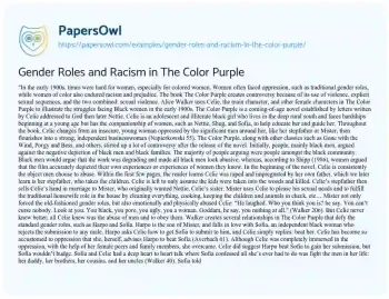 Essay on Gender Roles and Racism in the Color Purple