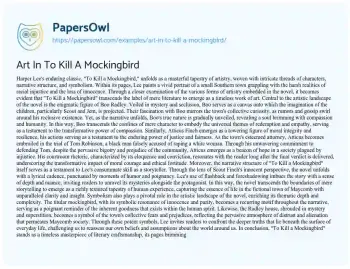 Essay on Art in to Kill a Mockingbird