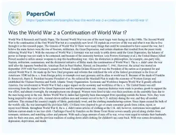 Essay on Was the World War 2 a Continuation of World War 1?