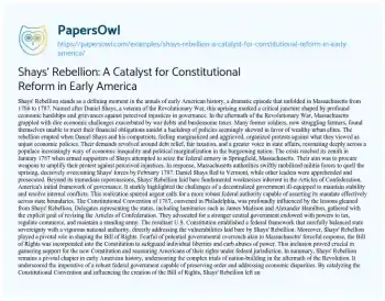 Essay on Shays’ Rebellion: a Catalyst for Constitutional Reform in Early America