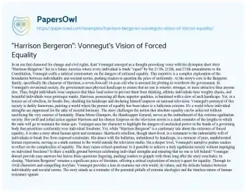 Essay on “Harrison Bergeron”: Vonnegut’s Vision of Forced Equality