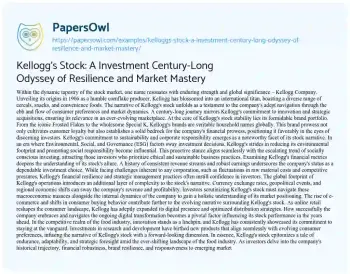 Essay on Kellogg’s Stock: a Investment Century-Long Odyssey of Resilience and Market Mastery