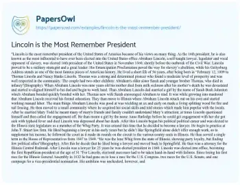 Essay on Lincoln is the most Remember President