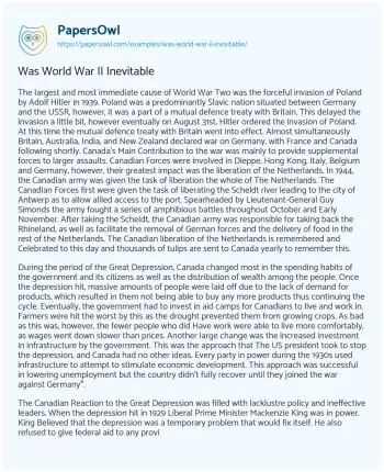 Essay on Was World War II Inevitable