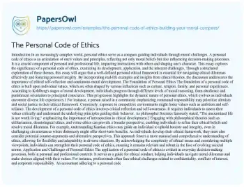 Essay on The Personal Code of Ethics