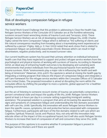 Essay on Risk of Developing Compassion Fatigue in Refugee Service Workers