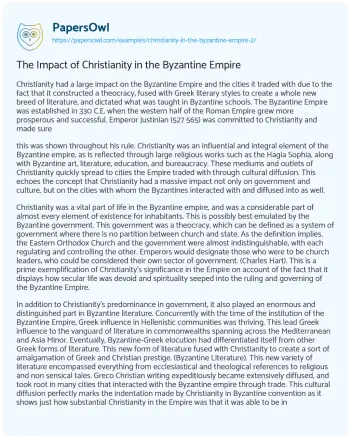 Essay on The Impact of Christianity in the Byzantine Empire