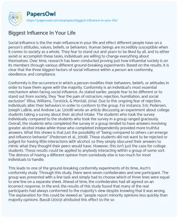 Essay on Biggest Influence in your Life