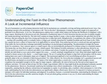 Essay on Understanding the Foot-in-the-Door Phenomenon: a Look at Incremental Influence