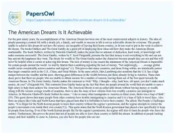 Essay on The American Dream: is it Achievable