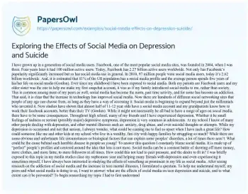 Essay on Exploring the Effects of Social Media on Depression and Suicide