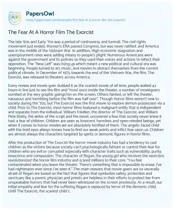 Essay on The Fear at a Horror Film the Exorcist