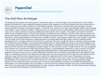 Essay on The Anti Hero Archetype