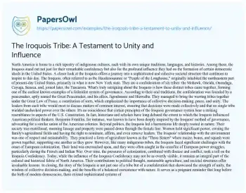 Essay on The Iroquois Tribe: a Testament to Unity and Influence