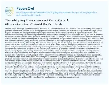 Essay on The Intriguing Phenomenon of Cargo Cults: a Glimpse into Post-Colonial Pacific Islands