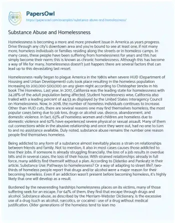 Essay on Substance Abuse and Homelessness