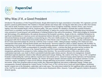 Essay on Why was J.F.K. a Good President