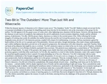 Essay on Two-Bit in ‘The Outsiders’: more than Just Wit and Wisecracks