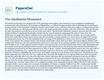 Essay on This Abolitionist Movement