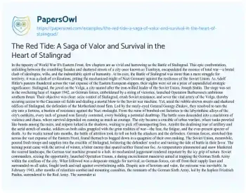 Essay on The Red Tide: a Saga of Valor and Survival in the Heart of Stalingrad