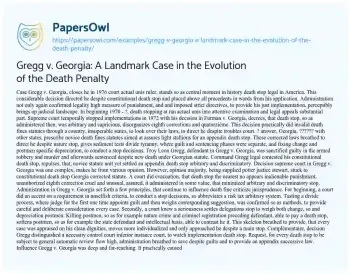 Essay on Gregg V. Georgia: a Landmark Case in the Evolution of the Death Penalty