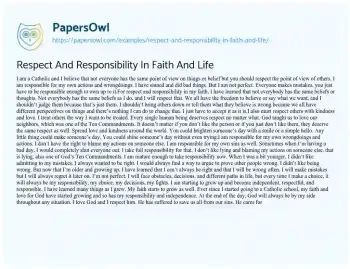 Essay on Respect and Responsibility in Faith and Life