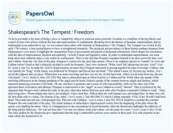 Essay on Shakespeare’s the Tempest : Freedom