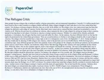 Essay on The Refugee Crisis