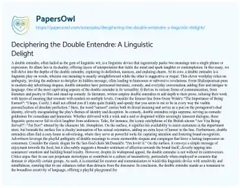 Essay on Deciphering the Double Entendre: a Linguistic Delight