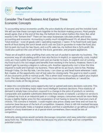 Essay on Consider the Food Business and Explore Three Economic Concepts