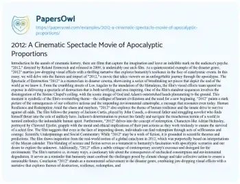 Essay on 2012: a Cinematic Spectacle Movie of Apocalyptic Proportions