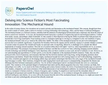 Essay on Delving into Science Fiction’s most Fascinating Innovation: the Mechanical Hound