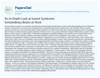 Essay on An In-Depth Look at Savant Syndrome: Extraordinary Brains at Work