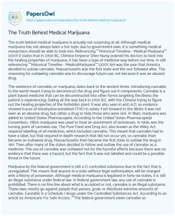 Essay on The Truth Behind Medical Marijuana