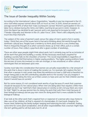 Essay on The Issue of Gender Inequality Within Society