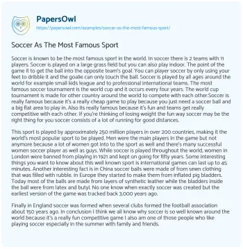 Essay on Soccer as the most Famous Sport