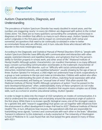 Essay on Autism: Characteristics, Diagnosis, and Understanding