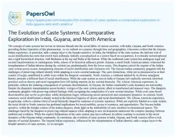 Essay on The Evolution of Caste Systems: a Comparative Exploration in India, Guyana, and North America