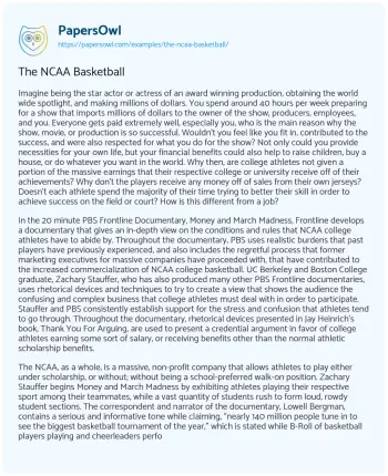 Essay on The NCAA Basketball