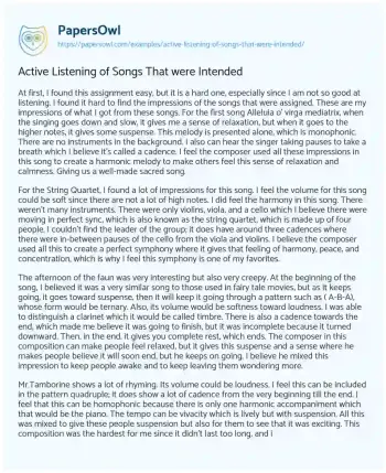 Essay on Active Listening of Songs that were Intended