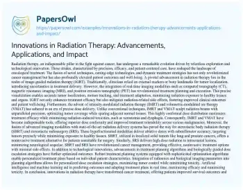 Essay on Innovations in Radiation Therapy: Advancements, Applications, and Impact