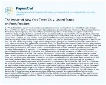 Essay on The Impact of New York Times Co. V. United States on Press Freedom