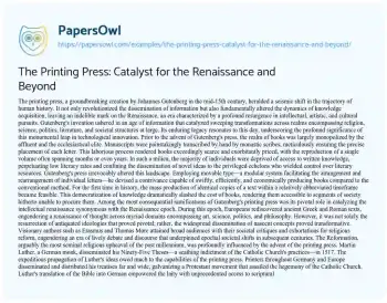 Essay on The Printing Press: Catalyst for the Renaissance and Beyond