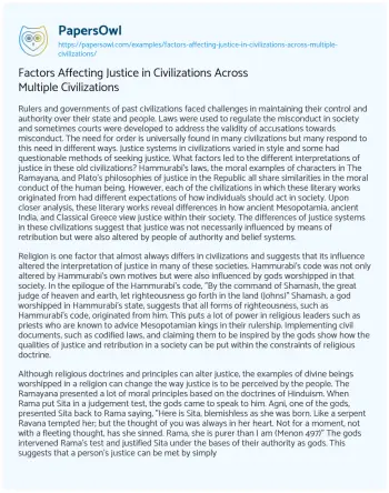 Essay on Factors Affecting Justice in Civilizations Across Multiple Civilizations