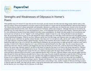 Essay on Strengths and Weaknesses of Odysseus in Homer’s Poem